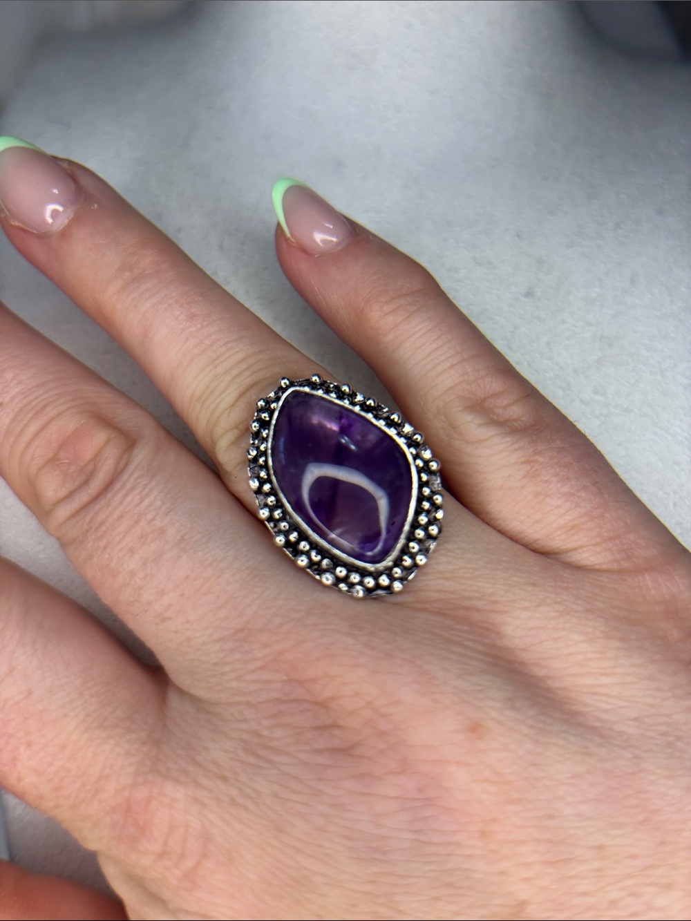 Silver Teardrop Amethyst Statement Ring - Purple